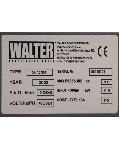 Винтовой компрессор с ременным приводом WALTER SK 7,5 SXP