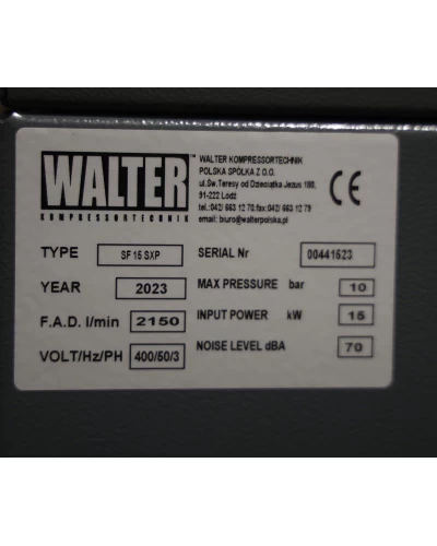 Винтовой компрессор с ременным приводом и инвертором WALTER SF 15 SXP