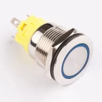 Кнопка нажимная металева KHM-16-FJ-E, 220V, блакитний TAKEL