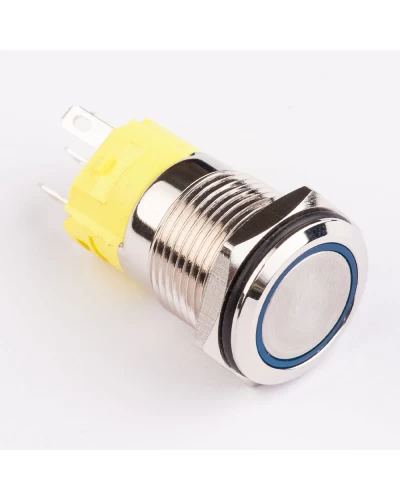 Кнопка нажимная металева KHM-19-FJ-E, 220V, блакитний TAKEL