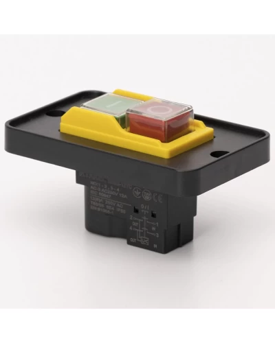 Пусковая электромагнитная кнопка ESSB-12YC 4pin на панели, желтая рамка
