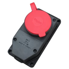 Розетка каучуковая стационарная 1KMPT 3Р+РЭ 25А IP44 черная/красная