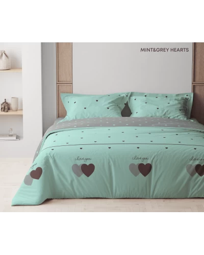 Комплект постільної білизни ТЕП "Happy Sleep" Mint&Grey Hearts, 50x70 євро