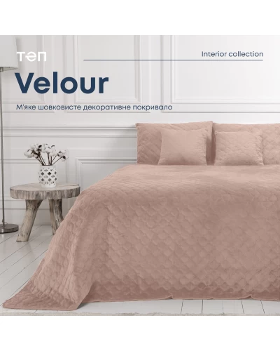 Покрывало ТЕП "VELOUR" 220*240 см пудра ромб круглый
